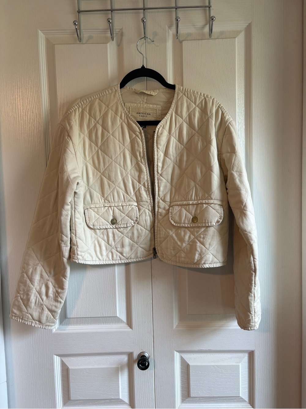 American Eagle Cream Quilted Jacket